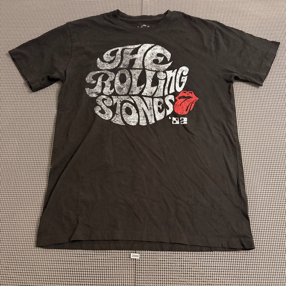 Rolling Stones 1982 Tour Graphic T-Shirt Black Recycled Cotton Blend Large